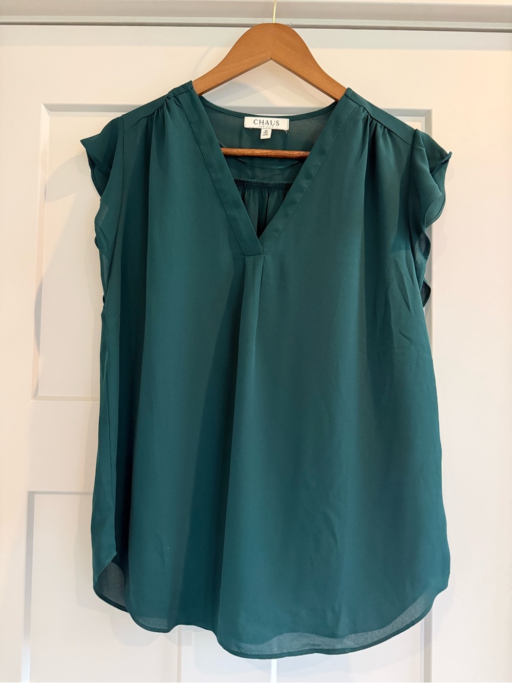 NWT Chaus V-Neck Cap Sleeve Blouse Teal Green M